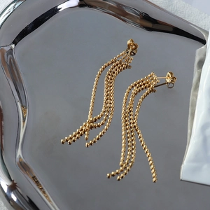 Boucles d'oreilles rétro en acier inoxydable doré 18k avec franges de perles d'or