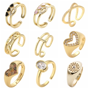 Copper Rings For Women Micro Paved Cubic Zirconia Heart Geometric Design Open Adjustable Finger Fashion Jewelry Gift