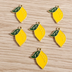 Set of lemon shape alloy drip oil pendants with golden edges for DIY jewelry making