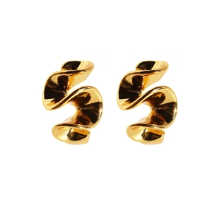 Golden wavy geometric earrings with professional polished metal finish and textured surface