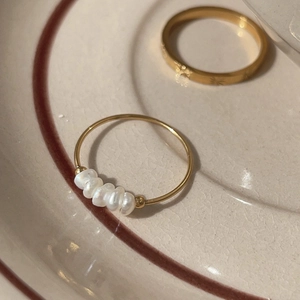 French Vintage Stainless Steel Ring For Women Minimalist Elegant Artificial Pearl Rhinestone Thin Band Gold Silver Finger Ring Jewelry Gift