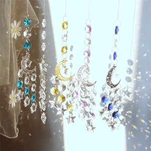 Crystal Suncatcher Moon Star Prism Hanging Ornament Bohemian Rainbow Maker For Home Window Decor Metal Alloy Craft