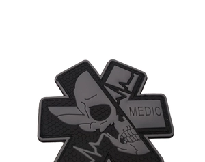 Tactical MEDIC PVC patch featuring skull and Star of Life emblem on black rubber base