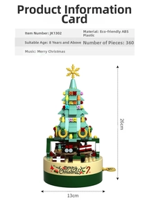 Detailed size specifications for 26cm Christmas tree building block music box with 360 pieces