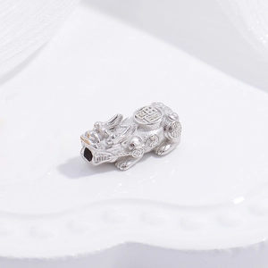 S925 sterling silver PiXiu charm with Fu character for DIY bracelets and jewelry