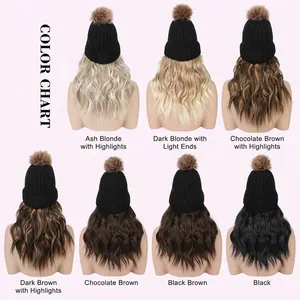12-inch long wavy hair wig attached to a black knit beanie with seven color options