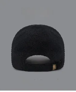 Detail of adjustable metal buckle on black sherpa baseball cap with 5 color options