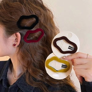 Flocked irregular wavy geometric hair clips in autumn colors for women on cards