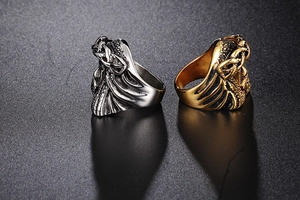 Detailed relief of vintage Indian chief stainless steel rings in gold and silver finish
