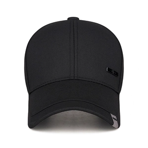 Classic black business baseball cap with metal plaque and textured fabric for men