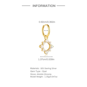 Detailed S925 sterling silver hoop earring dimensions with opal and zirconia inlays