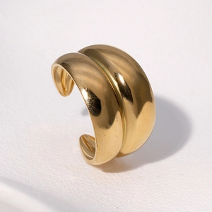 Minimalist wide band open ring in 18k gold plated stainless steel with polished finish