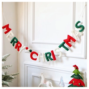 Classic red, white and green felt Merry Christmas banner for festive wall decoration