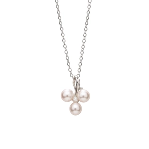 French minimalist stainless steel necklace with pearl pendant and zircon detail