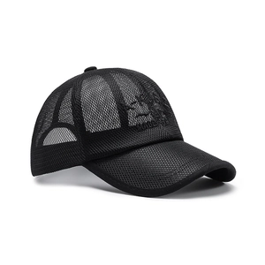 Black breathable full mesh baseball cap with embroidery for outdoor summer activities