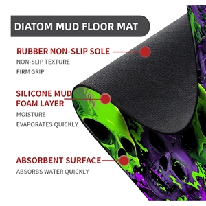 Detail of Halloween bath mat with non-slip rubber backing and water absorbent layers