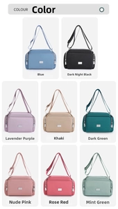 Vista de rejilla de bolsos bandolera de nailon en ocho colores con varios bolsillos