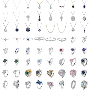 Collection of S925 sterling silver necklaces and rings with colorful cubic zirconia gems