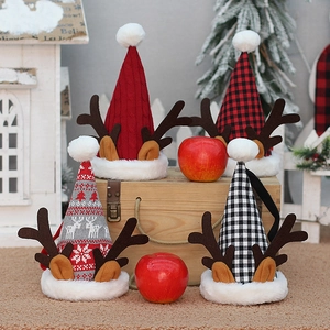 Sacchetto Regalo Renna Di Natale In Tessuto Maglia Scozzese Con Cerniera Per Caramelle Decorazione Con Corna