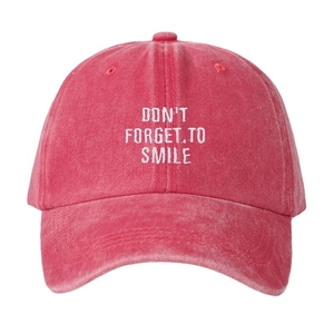 Gewaschene rote Baseballkappe mit Don't Forget to Smile Stickerei für Damen und Herren
