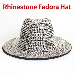 Full Rhinestone Fedora Hat Sparkling Wide Brim Jazz Hat For Women Stage Party Carnival Wear