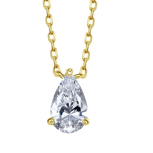 Elegant gold pear-shaped drop necklace featuring a brilliant white teardrop gemstone