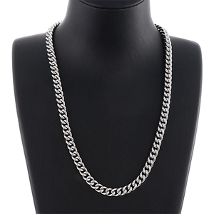 7mm silver stainless steel Cuban link chain necklace displayed on a black neck mannequin