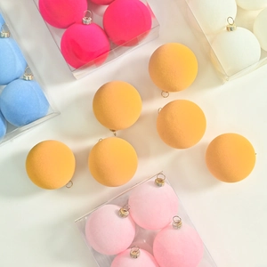 6cm macaron flocked Christmas ball ornaments in assorted pastel colors for tree decoration