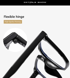 Close-up of flexible hinges and high quality painting on black oversized eyeglass frames