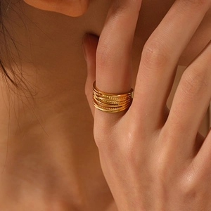 Minimalist 18K gold plated stainless steel multi-layer wrap ring for women