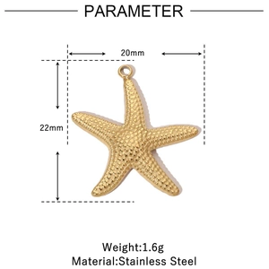 Technical size chart for the golden starfish pendant made of high-quality stainless steel