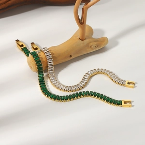 Luxurious 18K gold plated titanium bracelets with emerald green and white zircon crystals