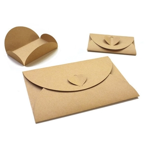 Brown kraft paper envelope set with heart shaped closure for receipts and invoices