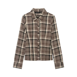 Women Plaid Blouse Shirt Long Sleeve Button Down Polyester Lapel Collar Retro Casual Tops
