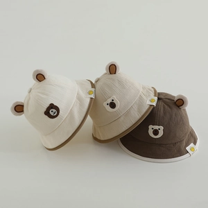Chapeau Bob Bébé Mélange Coton Oreilles Ours Mignon Coupe Vent Protection Solaire Dessin Animé Enfant
