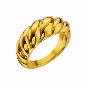 Elegant 18K gold-plated croissant ring with high-polished twisted lava texture