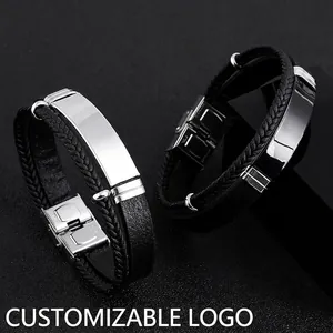 Men Bracelet Stainless Steel Braided Leather Silicone Strap Punk Rock Vintage Style Casual Wristband Fashion Jewelry