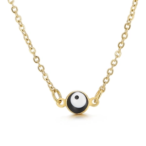 Minimalist gold evil eye necklace for women featuring a polished blue eye pendant