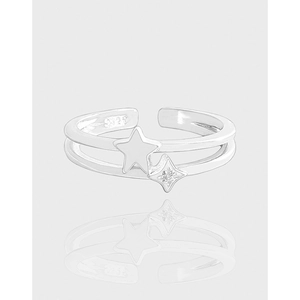 S925 Sterling Silver Star Ring Double Layer Adjustable Cubic Zirconia Pentagram Open Finger Jewelry For Women