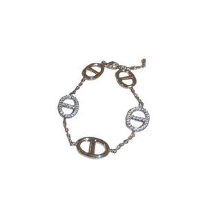 Silver Chaine d'Ancre bracelet with pavé cubic zirconia links and adjustable lobster clasp
