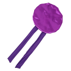 Detailed view of the dark purple satin sleep cap fabric texture and adjustable long ribbons