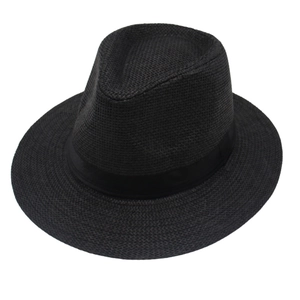 Chapeau Panama classique en paille tressée noire avec ruban sur fond blanc