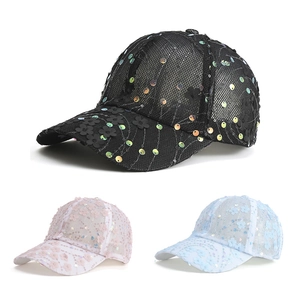 Women Baseball Cap Mesh Breathable Sun Protection 3D Floral Applique Shiny Sequins Chic Fashion Contrast Color Hat