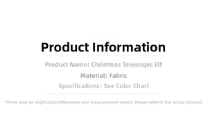 Detailed product specifications for Christmas gnome featuring fabric material and size data