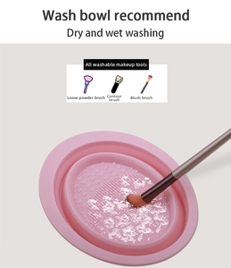 Pink silicone makeup brush cleaning bowl with textured surface for deep tool washing
