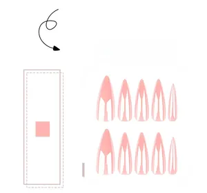 Detail view of pink stiletto press-on nails set with translucent jelly texture