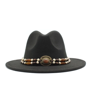 Women Fedora Hat Wide Brim Retro British Style Cotton Polyester Felt With Double Layer Beaded Band Vintage Buckle