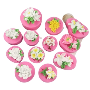 Pink silicone flower molds set for baking 11 pieces of gardenia and sakura shapes