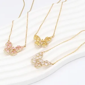 Elegant butterfly pendant necklaces with colorful zircon stones in gold finish for women
