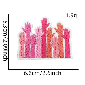 Detailed size chart of pink ribbon palm embroidery patch with exact dimensions